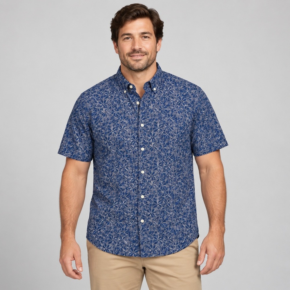 Banana Republic Camden Fit Mens XL Short Sleeve Floral Button Down Shirt Blue